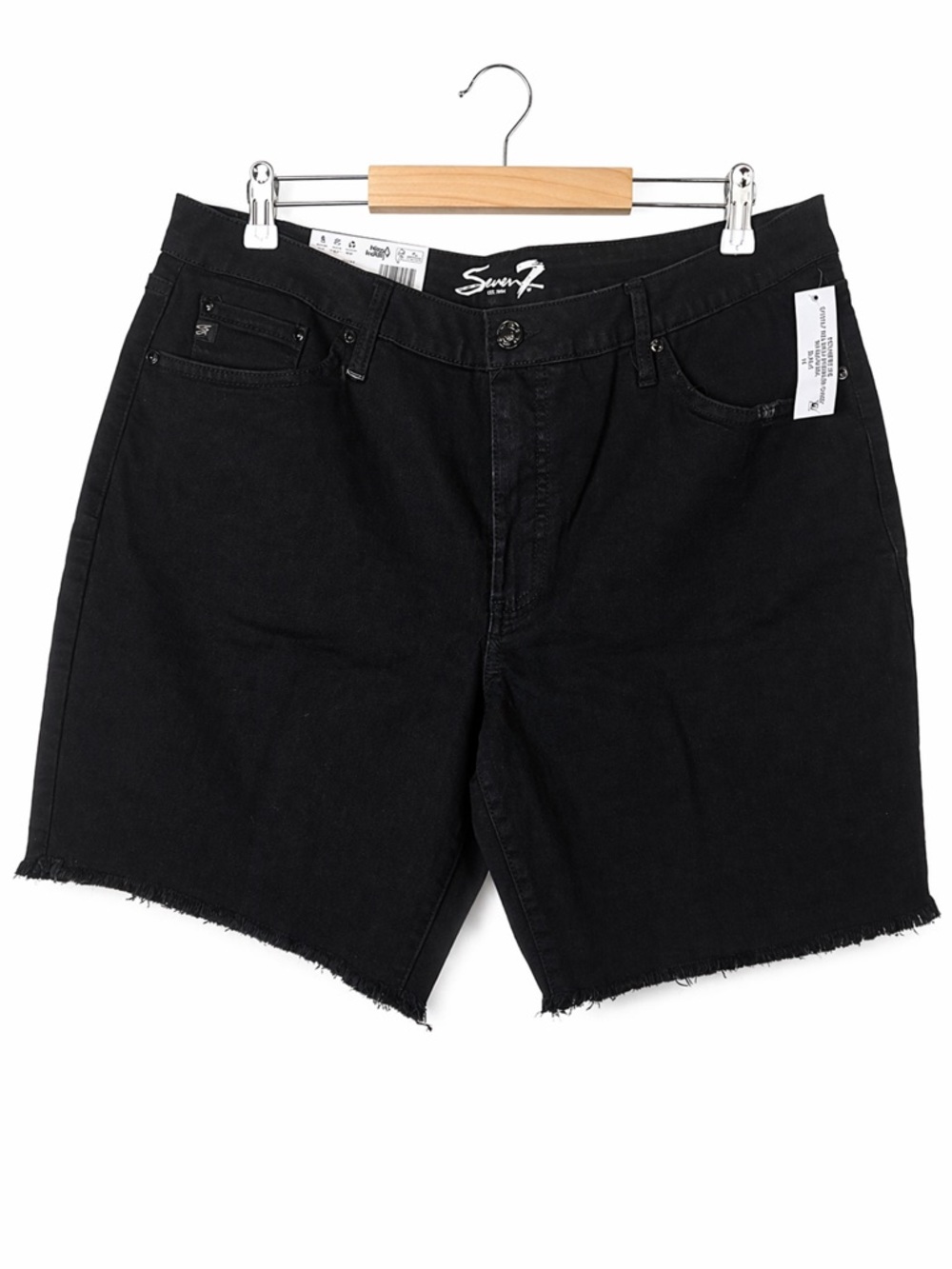 Seven7 Black Denim Bermuda Shorts Frayed Hem Mid Rise Size 16